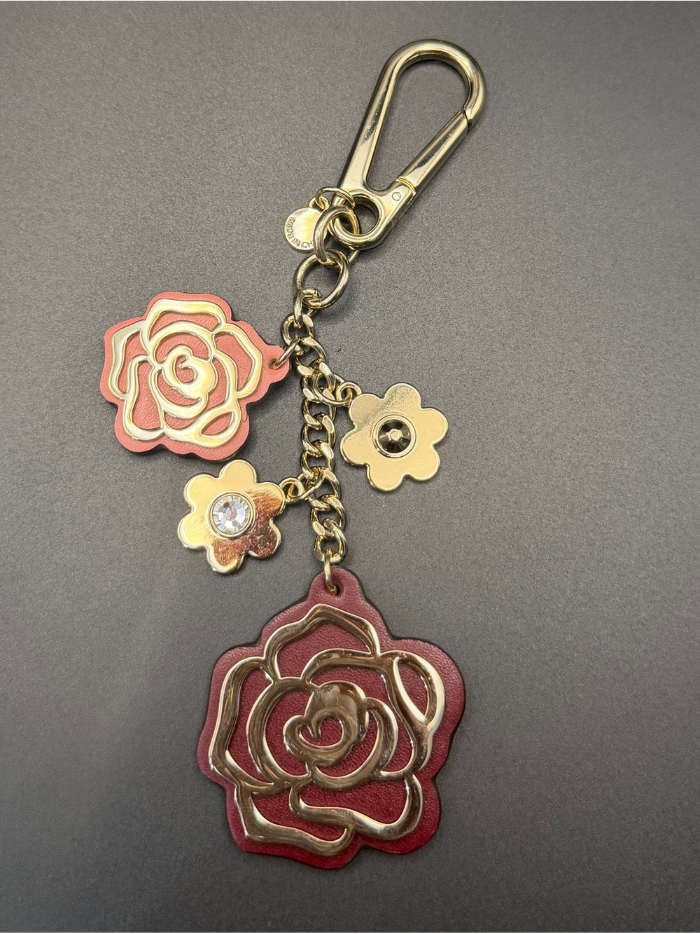 Michael Kors Gold-Tone & Burgundy Floral Charm Keychain